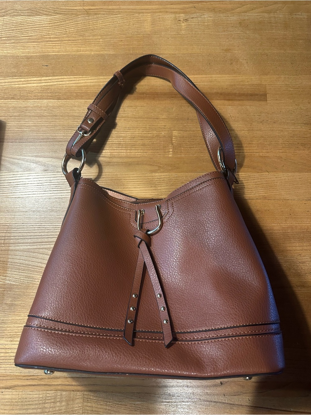 Pebbled Saddle Shoulder Bag in Cognac Brown